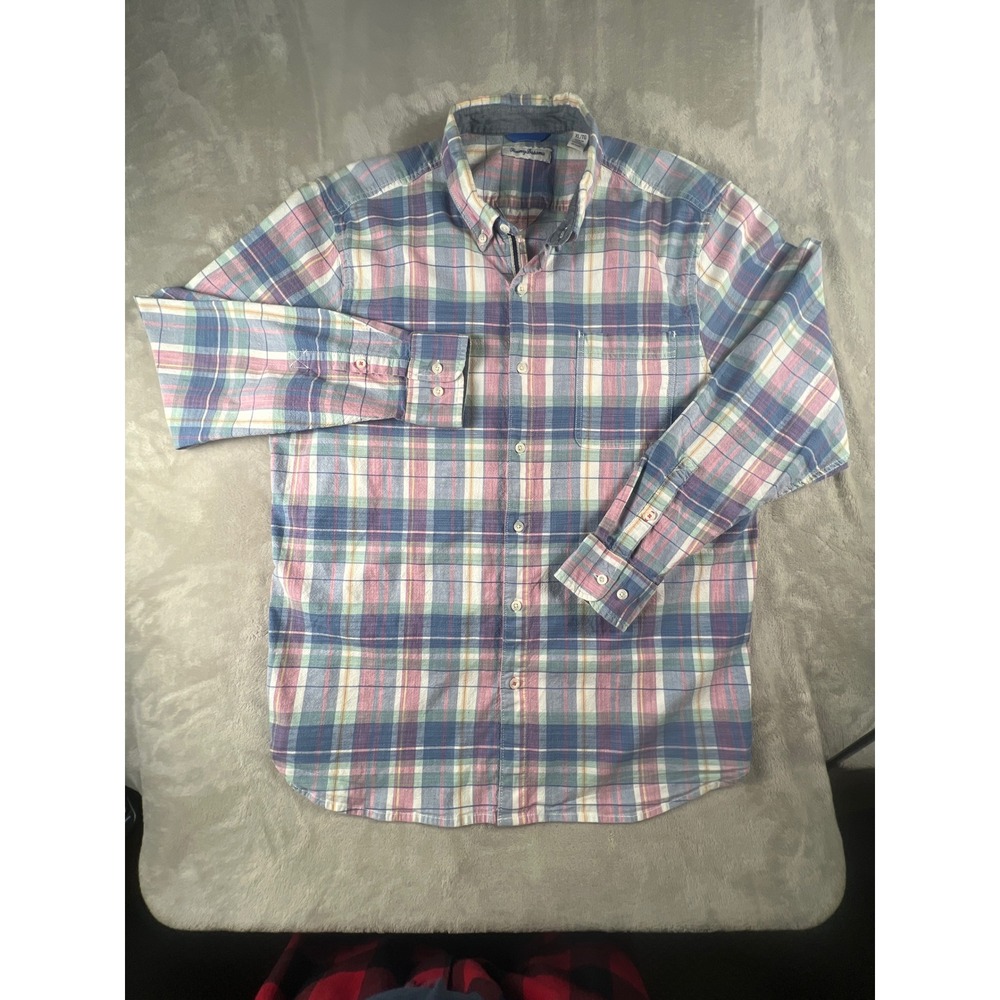 Tommy‎ Bahama Mens XL Long Sleeve Plaid Button Down Shirt Blue Pink Multi Color
